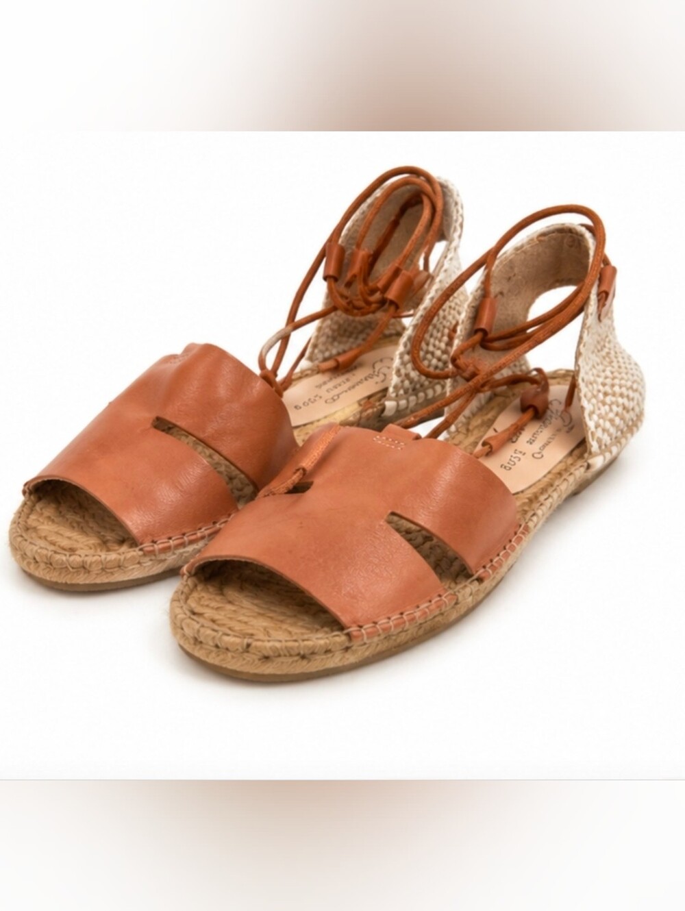 Gaimo Spain Leather Lace-Up Espadrille Sandals Brown EU 40 US 9